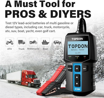 TOPDON BT100 Car Battery Tester 12V Load Tester, 100-2000 CCA Automotive - Image 7
