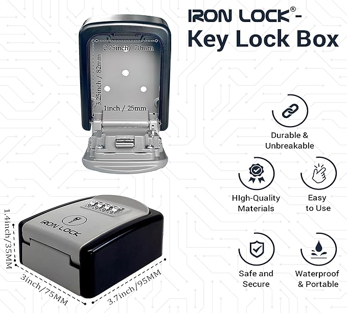Iron Lock® Key Lock Box Wall Mount – Waterproof Heavy Duty Metal Lock Box - Image 3
