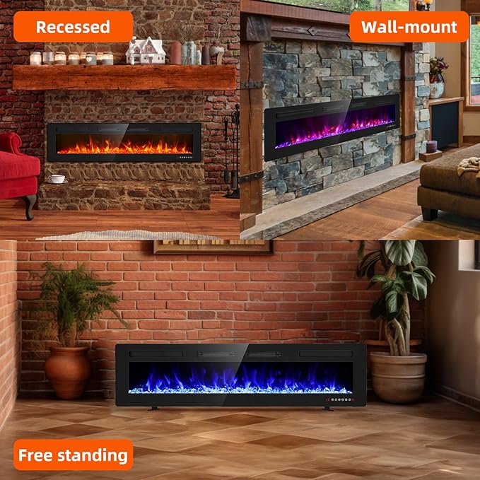 Electric Fireplace-72 inch Fireplace Wall Mount/Recessed/Free Standing-Ultra - Image 2