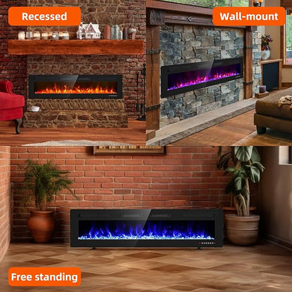 Electric Fireplace-72 inch Fireplace Wall Mount/Recessed/Free Standing-Ultra - Image 2