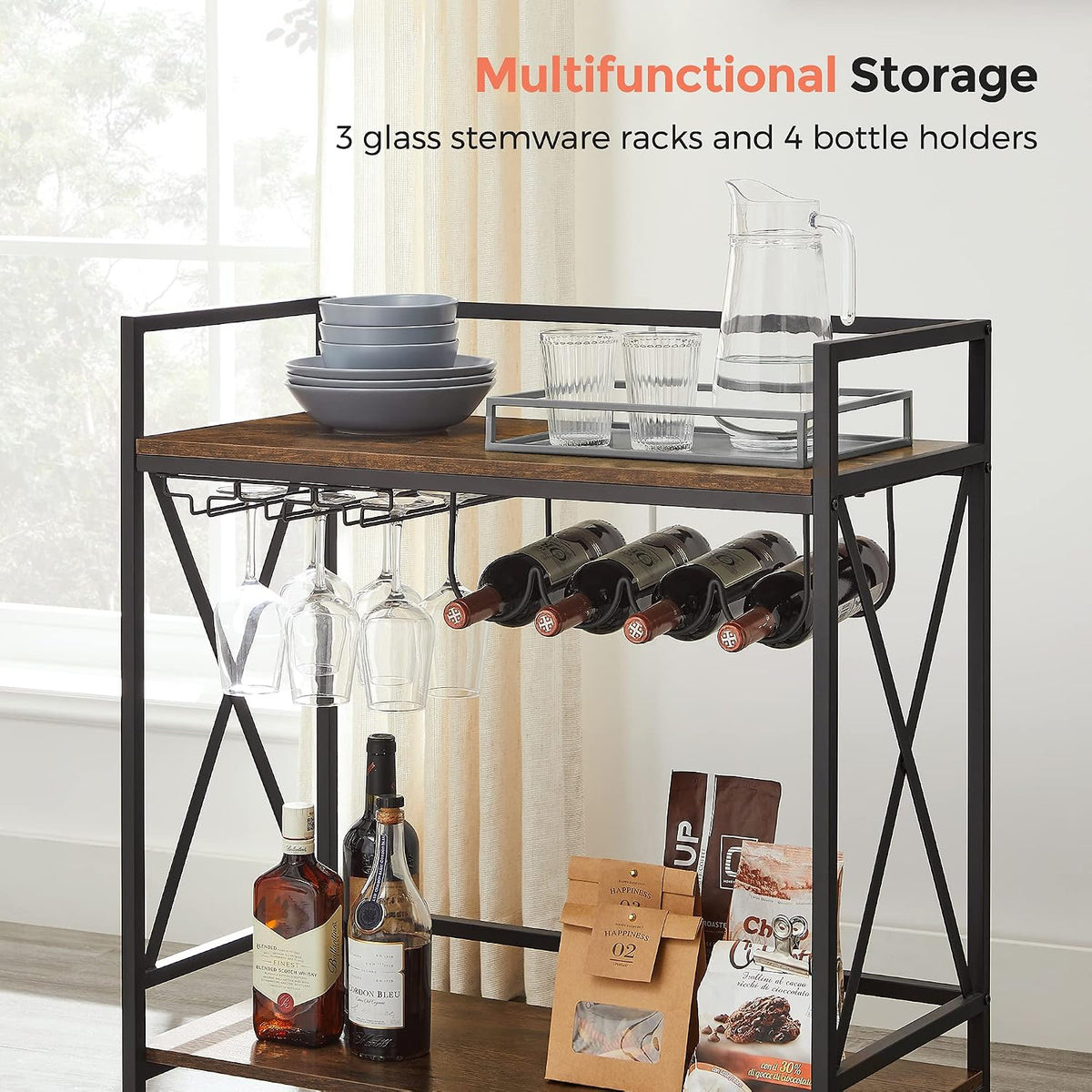 VASAGLE Bar Cart, Serving Cart with Casters, 31.5 x 15 x 35.4 Inches