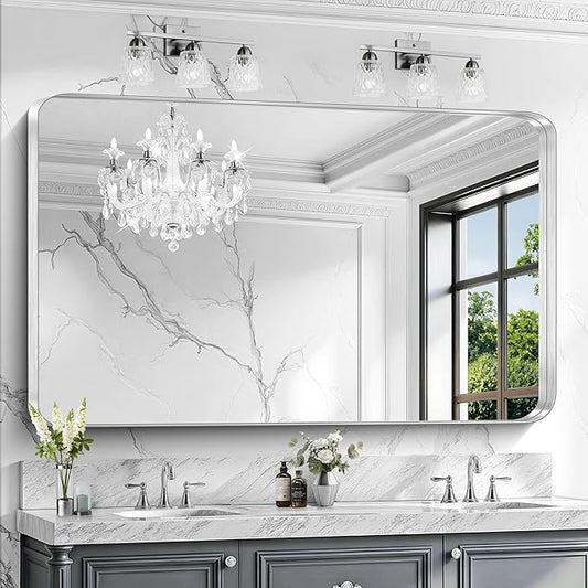 CIRCUMI Silver Bathroom Mirror, Rounded Corner, Tempered Glass, Large Mirror by CIRCUMIMirror