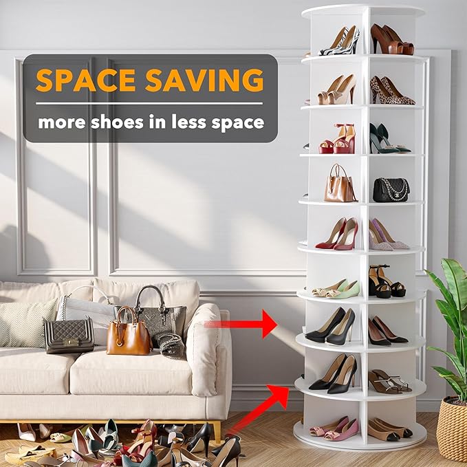 SpaceAid 9 Tier Rotating Shoe Rack Tower, Spinning Shoe Display Lazy Susan - Image 3