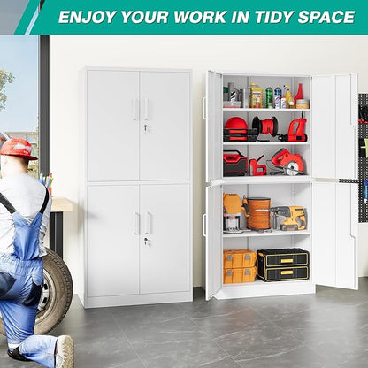 Metal Storage Cabinet with 3 Adjustable Shelves, Tall Steel Pantry Cabinets 4 - Image 2