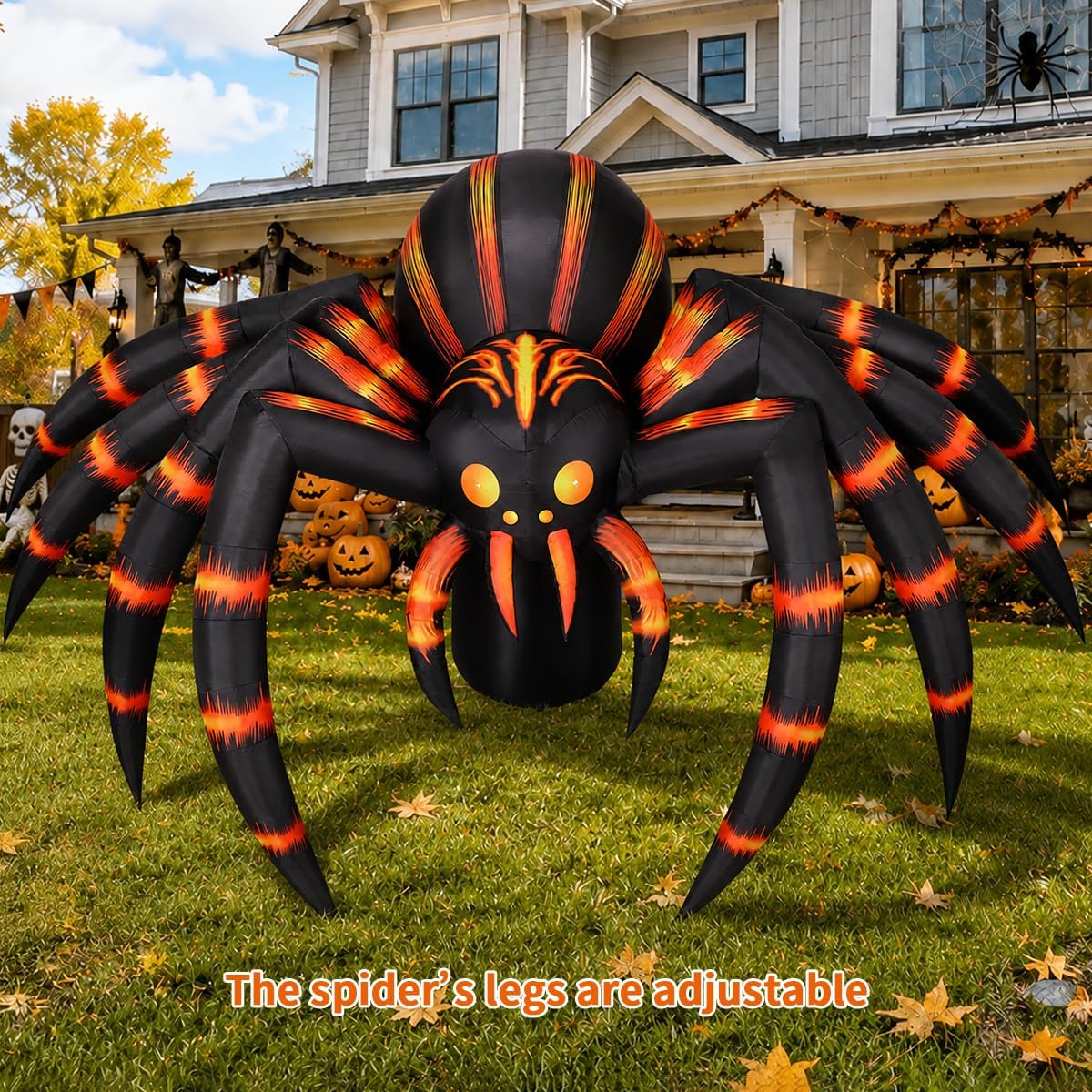 COMIN 7FT Halloween Inflatables Orange Stripe Spider Yard Decor with LEDs