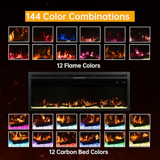 50" Electric Fireplace, Ultra-Thin Recessed/Wall Mounted Electric Fireplace - Image 2