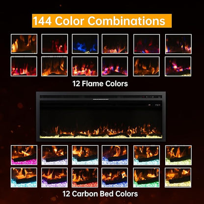 50" Electric Fireplace, Ultra-Thin Recessed/Wall Mounted Electric Fireplace - Image 2