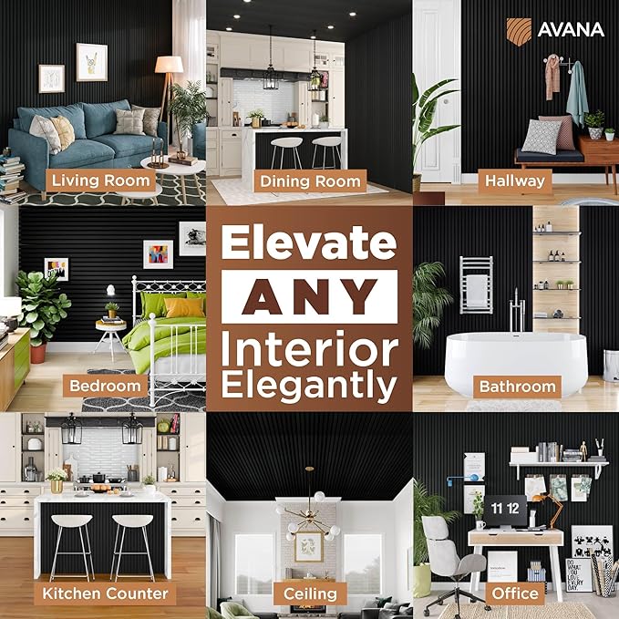 Avana Modern Acoustic Wood Wall Panels – 94.4 x 12.6 Inch Black Oak Acoustic - Image 3