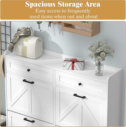 Shoe Cabinet with 4 Flip Drawers & 2 Storage Drawers, Rustic Farmhouse Narrow - Image 4