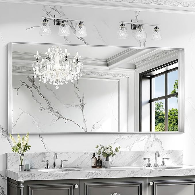 CIRCUMI Silver Bathroom Mirror, Brushed Finish, Tempered Glass, Large Mirror by CIRCUMIMirror