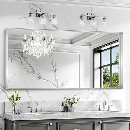 CIRCUMI Silver Bathroom Mirror, Brushed Finish, Tempered Glass, Large Mirror by CIRCUMIMirror