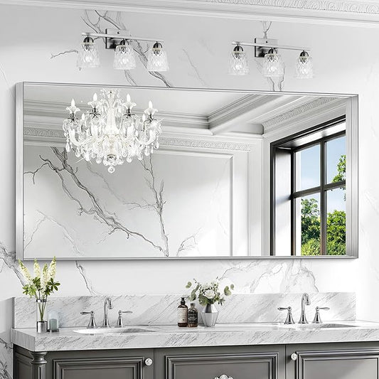 CIRCUMI Silver Bathroom Mirror, Brushed Finish, Tempered Glass, Large Mirror by CIRCUMIMirror
