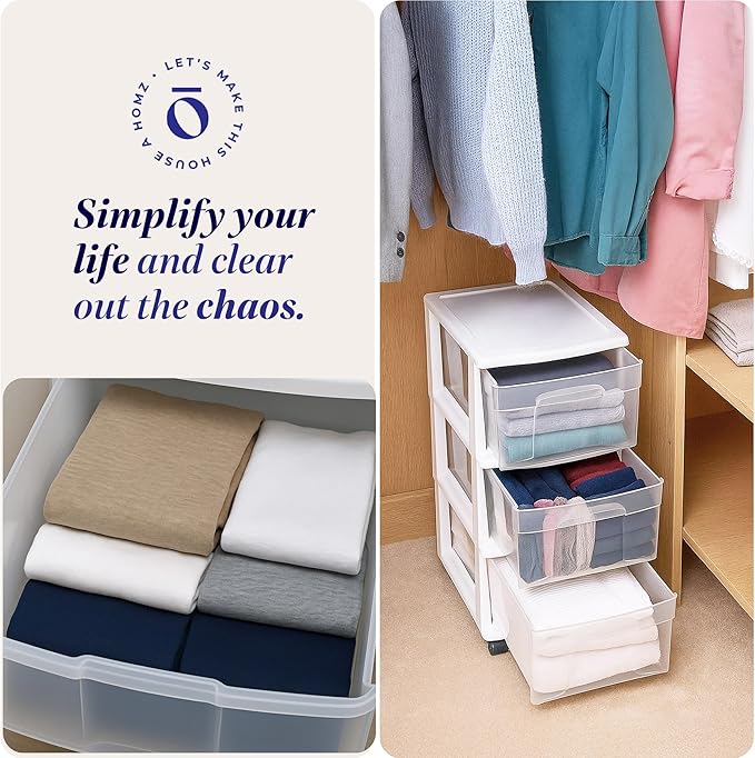 HOMZ 2-Pack Drawer Tower, 3-Tier Clear Plastic Storage Organizer Cart, and - Image 7