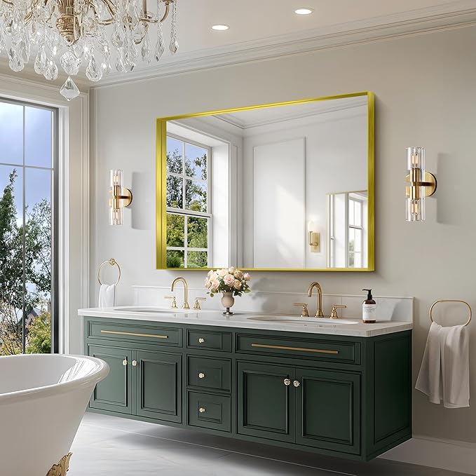 CIRCUMI Gold Bathroom Mirror, Brushed Finish, Tempered Glass, Large Mirror - Image 5
