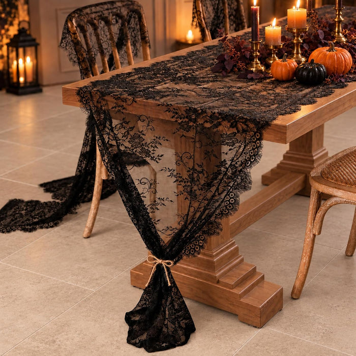 6 PCS Black Lace Table Runner 30x120 Inch Vintage Halloween Party Decor