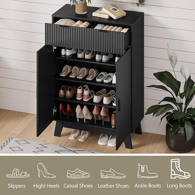 Shoe Cabinet Storage for Entryway, 4 Tier Fluted Shoe Storage Cabinet - Image 4
