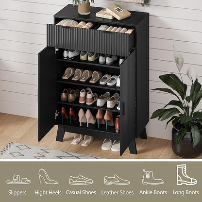 Shoe Cabinet Storage for Entryway, 4 Tier Fluted Shoe Storage Cabinet - Image 4
