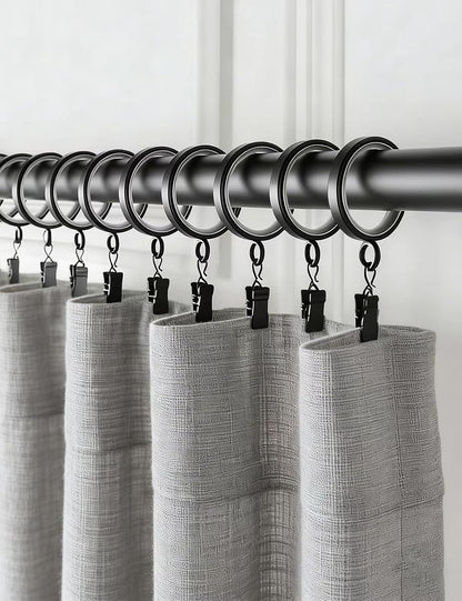 18 Pack Curtain Rings with Clips,1-5/8 Inch Black Curtain Rings | Quiet Nylon Inserts,Glide Smoothly,Fits 1" to 1-4" Curtain Rods,Curtain Clips for Bedroom
