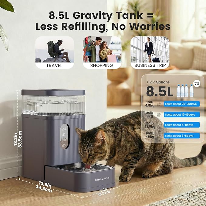Gardner Pet 2.2 Gallon Automatic Dog Water Bowl Dispenser 8.5L Gravity Water - Image 2