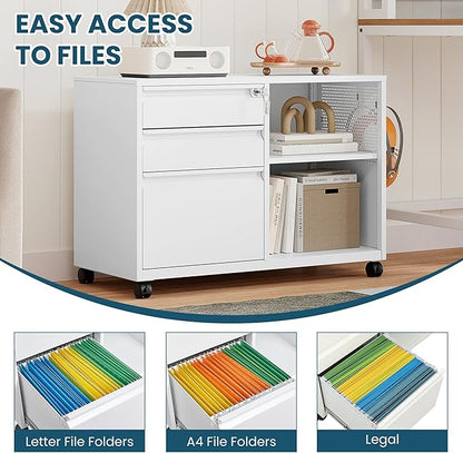 MIIIKO File Cabinet 3 Drawer, Home Office Rolling File Storage Cabinet - Image 4