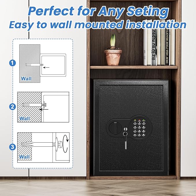 Safe Box with Fireproof Waterproof Bag, Home Safe with Keys & Pass Code & Wall - Image 8