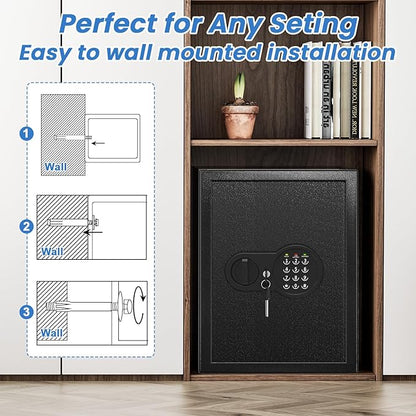 Safe Box with Fireproof Waterproof Bag, Home Safe with Keys & Pass Code & Wall - Image 8