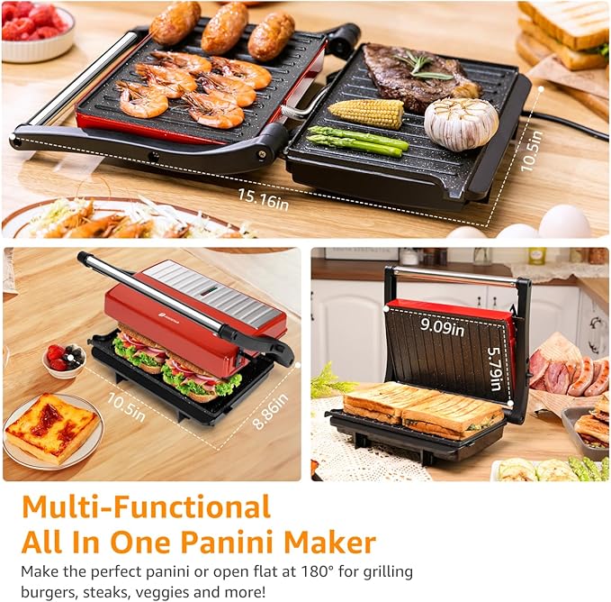Panini Press Grill, Aigostar 1000W Sandwich Maker - Image 3