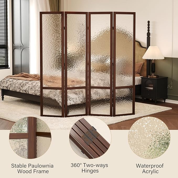 Acrylic Room Divider, 4-Panel Freestanding Partition Screen, Frosted - Image 4