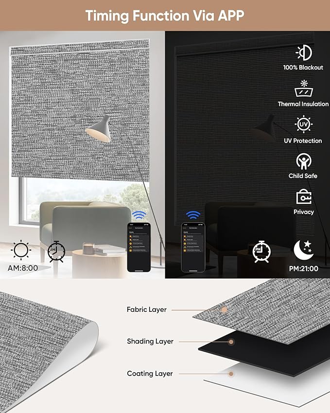 Kincmo Motorized Blinds with Remote, 100% Blackout Motorized Roller Shades Work - Image 4