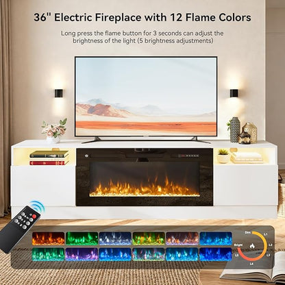 YISUFO 80” TV Stand with 36” Electric Fireplace, Large Modern Media - Image 2