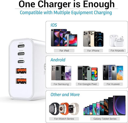 TZBAY 2-Pack 60W USB C Charger Block, 5-Port Fast Wall Charger Station - Image 3