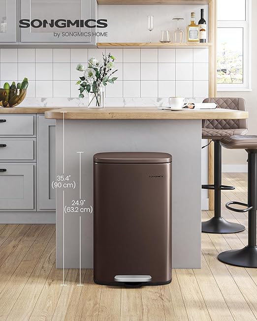 SONGMICS 13 Gallon Trash Can, Stainless Steel Kitchen Garbage Can, Recycling or - Image 2