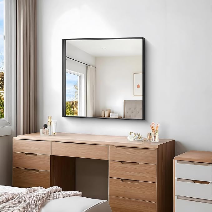 Black Bathroom Mirror, 30x30 Inch Rectangular Framed Mirror, Large Wall Mounted - Image 7