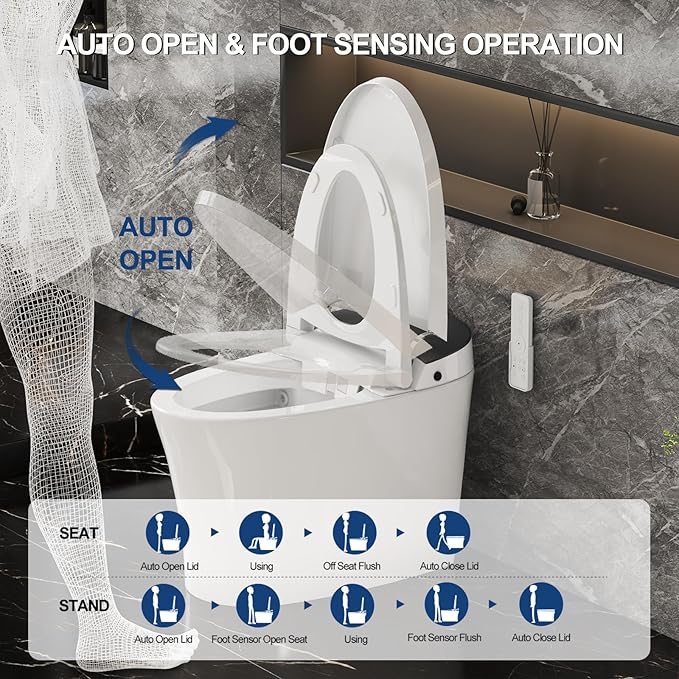 Smart Toilet with Bidet Built in, Heated Bidet, Auto Open/Close Lid, Foot - Image 6