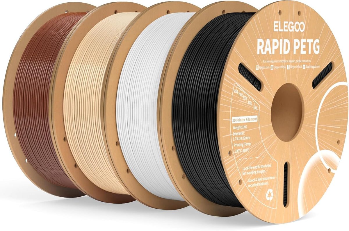 elegoo rapid petg 3d filament bundle 1.75mm black/white/beige/brown, main product view