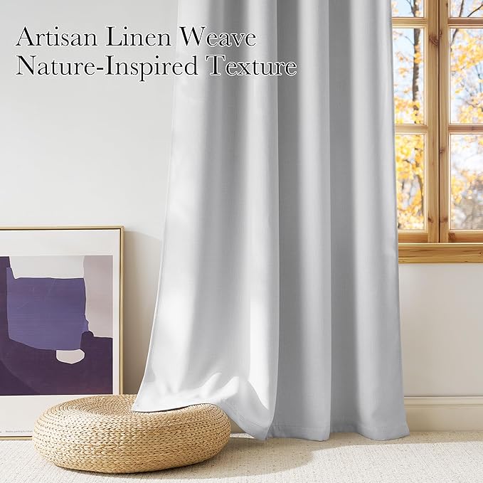 NICETOWN Greyish White Faux Linen Room Darkening Rod Pocket Curtains 63 inch - Image 3