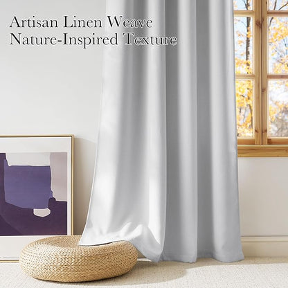 NICETOWN Greyish White Faux Linen Room Darkening Rod Pocket Curtains 63 inch - Image 3