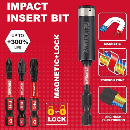 Anti-slip Hex Impact Tough Magnetic Screwdriver Bits Set 2 in. PH1/PH2/PH3 - Image 6