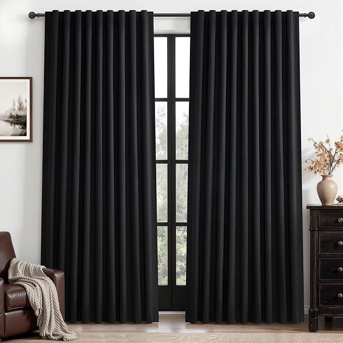 Black Out Curtains 60 Inches Extra Wide Luxury Linen Curtains 84 Inch Length by QJMYDECO