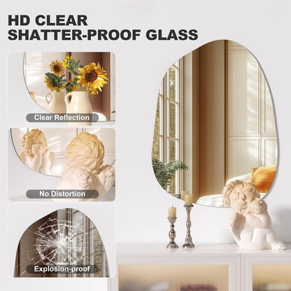 Hasipu 32"x24" Irregular Wall Mirror Frameless Asymmetrical Mirror for Wall | Frameless Wall Mirror, 4mm Tempered Glass, Horizontal & Vertical, Wall Mount, Bathroom, Bedroom, Modern Home Decor