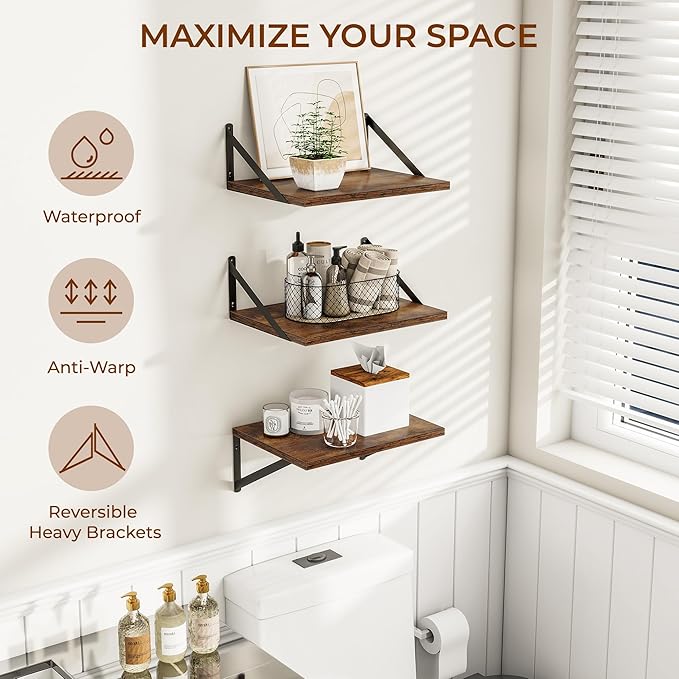 Deep Floating Shelves for Wall, 12 Inch Deep Floating Shelves Set of 3 - Image 4