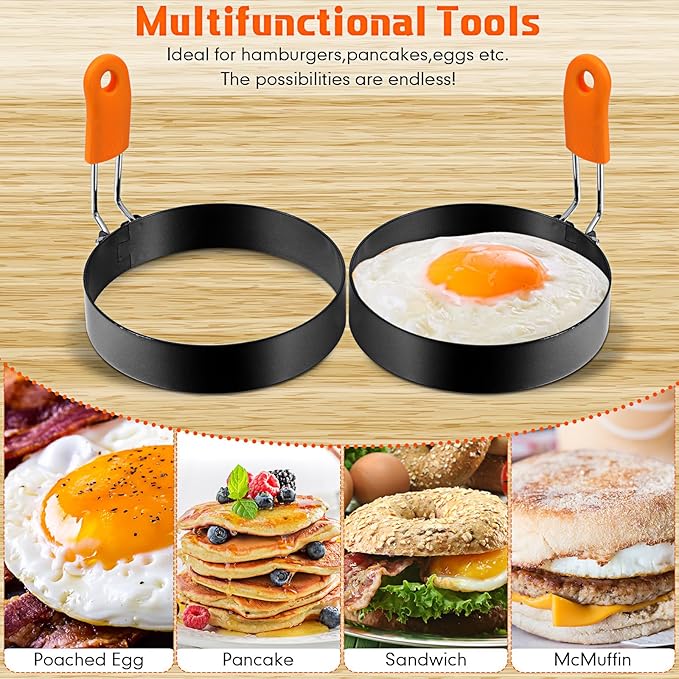 Patelai 6 Pcs Professional Egg Ring Pancake Ring Set Stainless Steel Fried Egg - Image 4