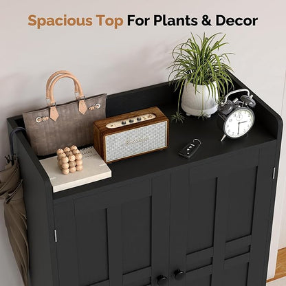 Farmhouse Shoe Cabinet with Doors, 6-Tier Wooden Shoe Organizer with Adjustable - Image 6