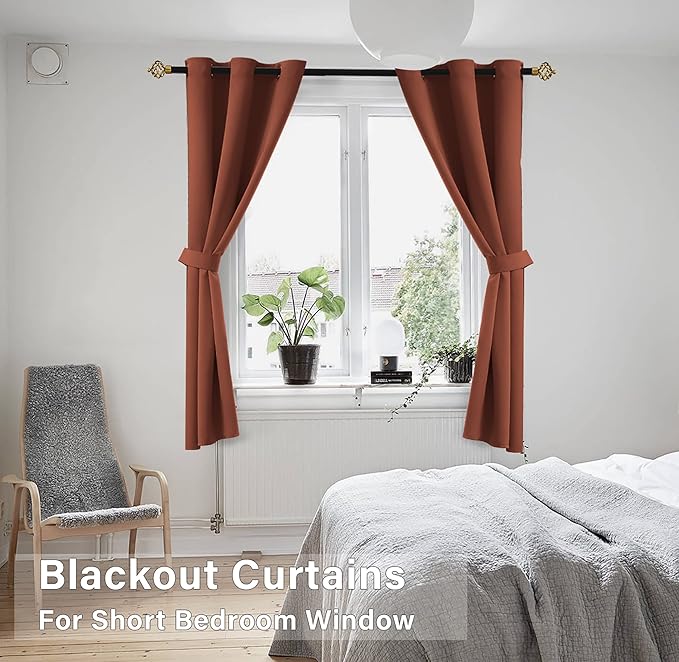 Burnt Orange Boho Fall Curtains 45 Inch Length - Image 3