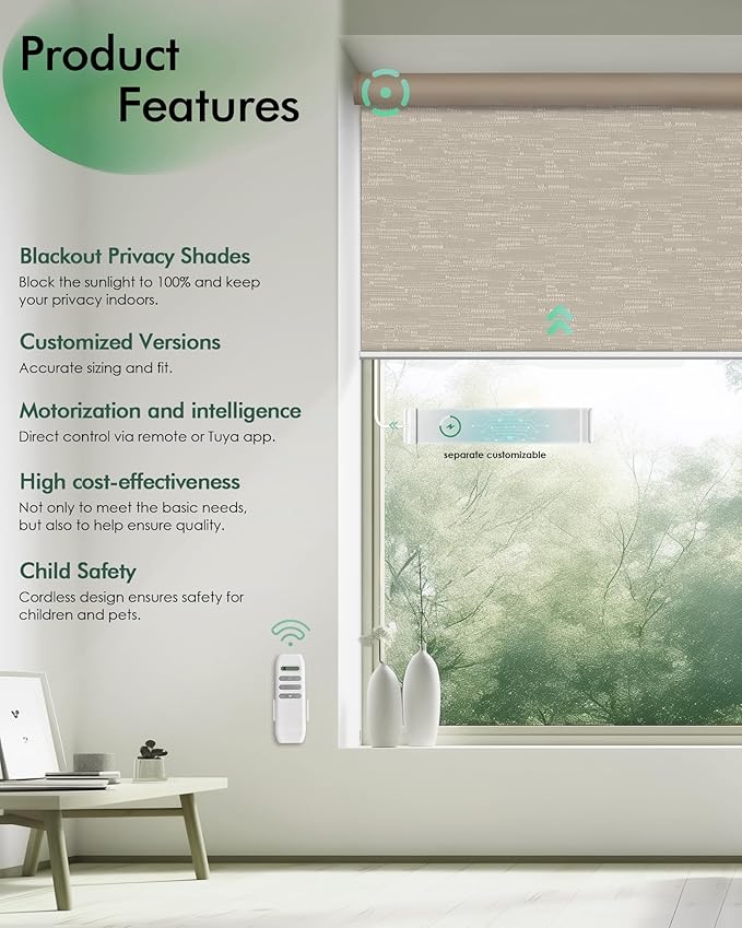 Yoolax Motorized Blinds with Remote, Automatic Roller Shades Cordless Electric - Image 2