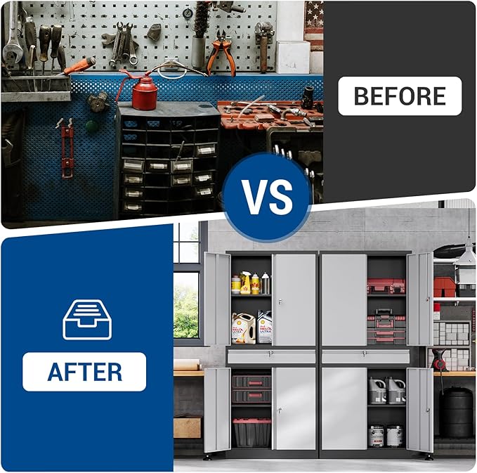 71" Metal Cabinet-Black&Gray Heavy Duty Storage File Cabinet Steel Tool Cabinets - Image 3