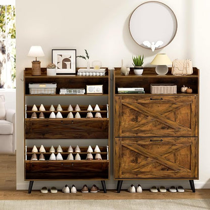 EOYUTLLY Shoe Cabinet with Bench, Entryway Shoe Organizer with 2 Flip Drawers & - Image 6
