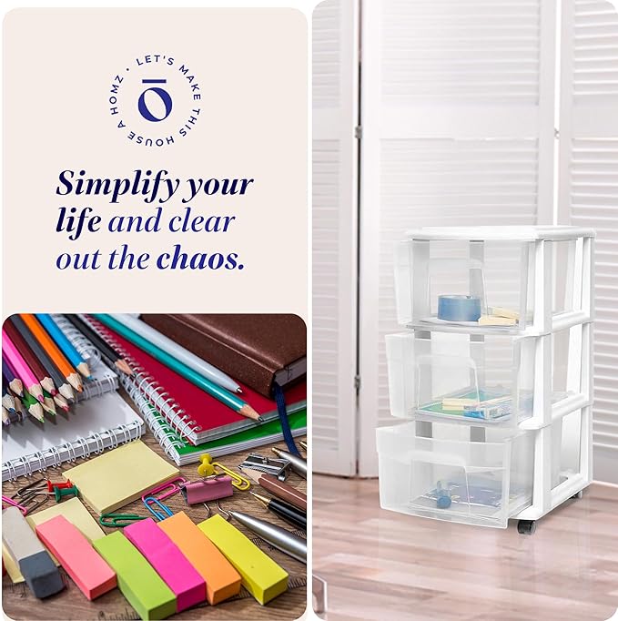 HOMZ Drawer Tower, 3-Tier Rolling Storage Cart - Image 7