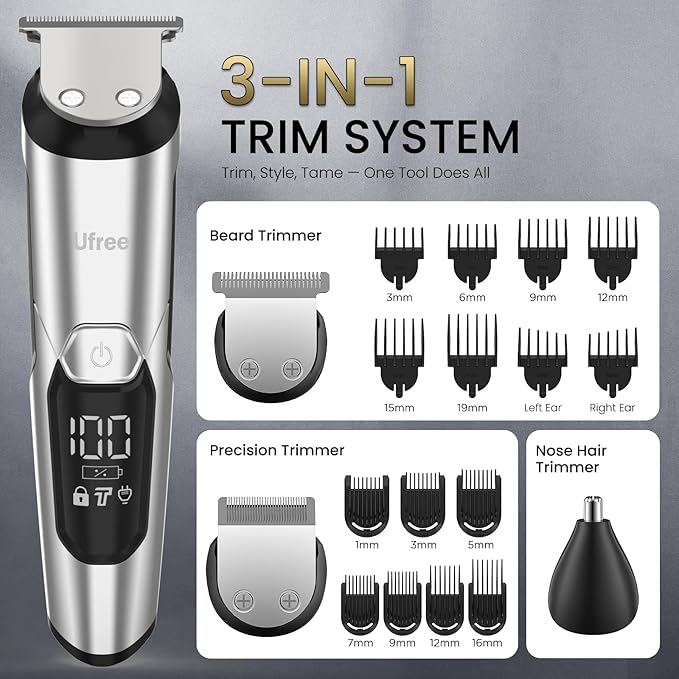 Ufree 3-in-1 Beard Trimmer Kit, Men's Electric Shaver Razor - Image 4
