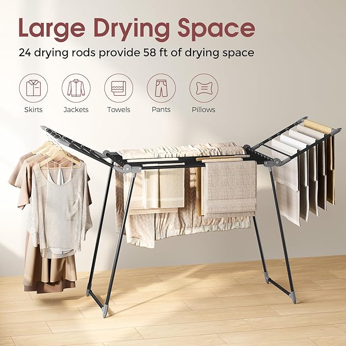 APEXCHASER Clothes Drying Rack Foldable, Large Drying Rack Clothing, Winged - Image 5